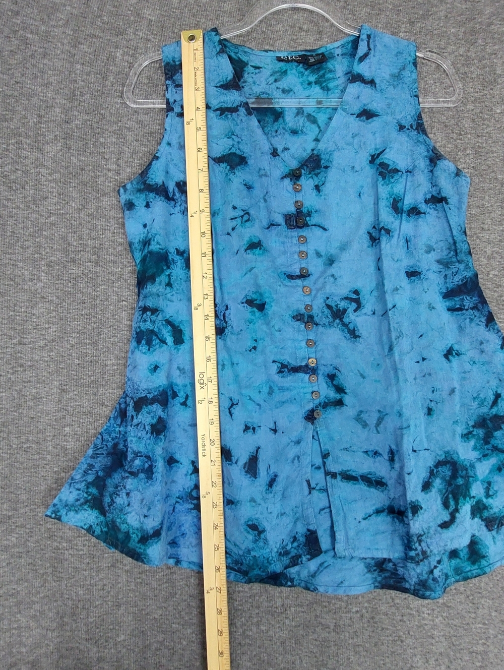 ETC. WOMENS BLUE ICE DYE TIE DYE Y2K BOHO FAIRY FESTIVAL ARTIST BUTTON TOP M - Picture 4 of 6